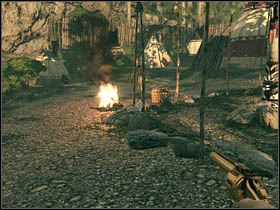 Move closer to the previously spotted campfire and grab the weapon (both Thomas and Ray can use it) which is going to be very useful in this chapter - Chapter XI - Walkthrough - part 1 - Call of Juarez: Bound in Blood - Game Guide and Walkthrough