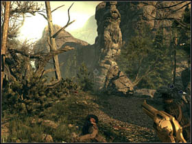 During your way up the hill, Ray will be asked to blow up a nearby rock in order to cut the wave of enemies off - Chapter XI - Walkthrough - part 1 - Call of Juarez: Bound in Blood - Game Guide and Walkthrough