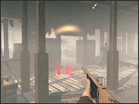 After killing enemies from the outside and windows, one of them will use a heavy machine gun inside - on the ground floor - and will destroy walls - Chapter XIII - Walkthrough - Call of Juarez: Bound in Blood - Game Guide and Walkthrough