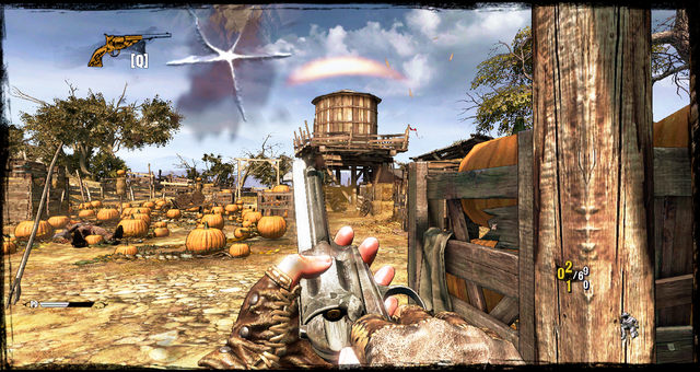 Fighting in-between pumpkins (5 points per pumpkin) - Episode 1 - Once Upon a Time in Stinking Springs - Walkthrough - Call of Juarez: Gunslinger - Game Guide and Walkthrough