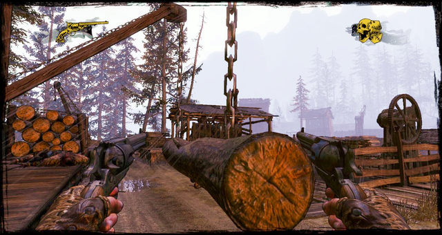 The log hanged on chains. Sprint to avoid getting hit - Episode 4 - Gunfight at the Sawmill - Walkthrough - Call of Juarez: Gunslinger - Game Guide and Walkthrough