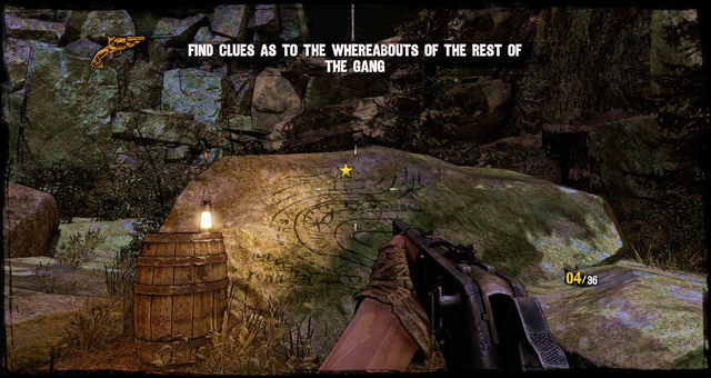 Examine the map on the rock - Episode 11 - 1:30 to Hell - Walkthrough - Call of Juarez: Gunslinger - Game Guide and Walkthrough