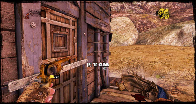 The ladder to the roof from which you can jump over the obstacle - Episode 12 - Death Rides a Steel Stallion - Walkthrough - Call of Juarez: Gunslinger - Game Guide and Walkthrough