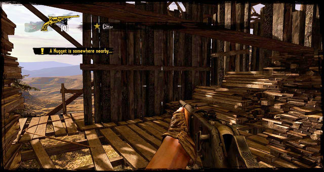 Use the planks on the right to get higher - Episode 11 - Nuggets of Truth (Secrets) - Call of Juarez: Gunslinger - Game Guide and Walkthrough