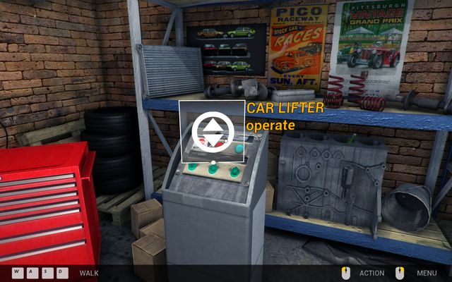 Another important thing is the panel which allows you to control the car lifter - by using it you can quickly get to the car's chassis in order to repair defects connected to the suspension or drivetrain - First garage - Garage walks - Car Mechanic Simulator 2014 - Game Guide and Walkthrough