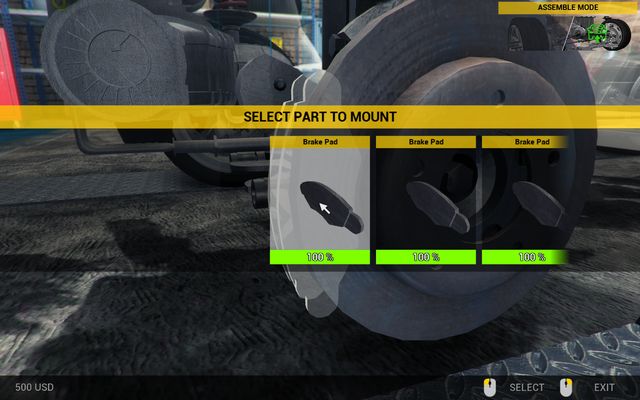 Replace of the brake pads goes with the equipment menu. - Order 1 - Genesis Town - Orders - First garage - Car Mechanic Simulator 2014 - Game Guide and Walkthrough