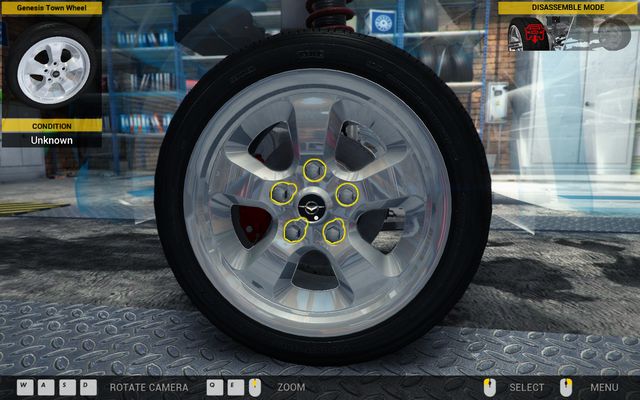 Twisting off the wheels is quick and easy operation. - Order 1 - Genesis Town - Orders - First garage - Car Mechanic Simulator 2014 - Game Guide and Walkthrough