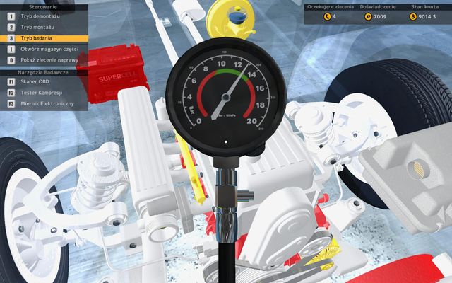 Compression tester is another device that allows you to determine how damaged car components are - it can be bought at the toolbox for one point received each time you gather 1000 experience points - Compression tester - Technical state diagnostics - Car Mechanic Simulator 2015 - Game Guide and Walkthrough