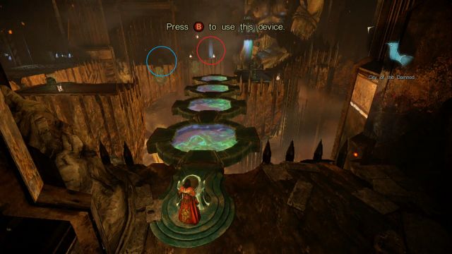 Red marker indicates the Pain Box, blue one the device you need to operate in order to get there. - Mission 2 - The Three Gorgons - The Main Campaign - walkthrough - Castlevania: Lords of Shadow 2 - Game Guide and Walkthrough