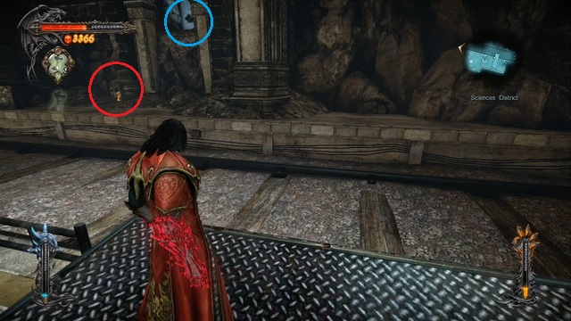 Red marker shows the location of Memorial, and the blue one of an inaccessible Pain Box. - Mission 4 - Next Stop: Castlevania - The Main Campaign - walkthrough - Castlevania: Lords of Shadow 2 - Game Guide and Walkthrough