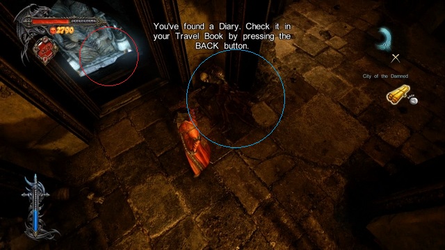 Red mark indicates the place with a keyhole for a Dungeon Key - Mission 2 - The Three Gorgons - Piles of Sacrifice and Dungeon Keys - First pass - Castlevania: Lords of Shadow 2 - Game Guide and Walkthrough