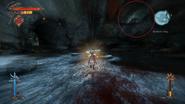 The red marker shows the tunnel leading to a Soldier Diary. - Bernhards Wing - Collectibles - second pass - Castlevania: Lords of Shadow 2 - Game Guide and Walkthrough