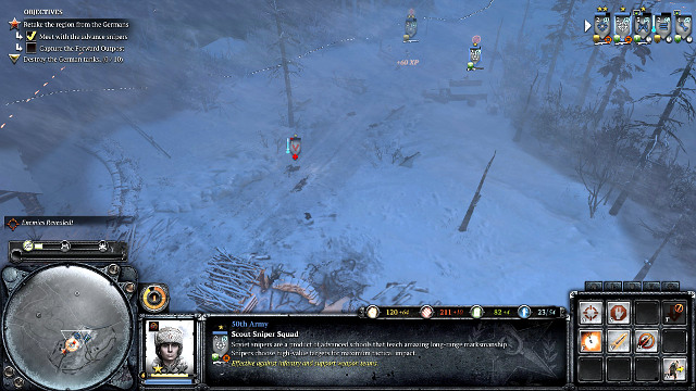 The camouflaged snipers are capable of dealing with infantry very quickly - Mission 04 - The Miraculous Winter - The Campaign Mode - Company of Heroes 2 - Game Guide and Walkthrough