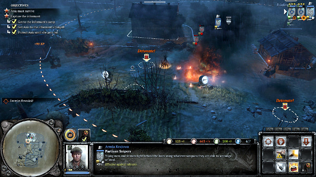 Try to use the bombs against the German trucks - Mission 11 - Behind Enemy Lines - The Campaign Mode - Company of Heroes 2 - Game Guide and Walkthrough