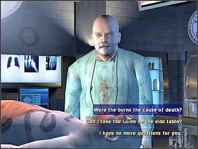 You will have to talk to Doc Robbins once again - Case 1 - part 1 - Case 1 - Burning for You - Crime Scene Investigation: Hard Evidence - Game Guide and Walkthrough