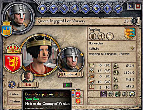 Thanks to the marriage with the queen of Norway, poor count may provide a crown of Scandinavian country to his son. - Succession - House - Crusader Kings II - Game Guide and Walkthrough
