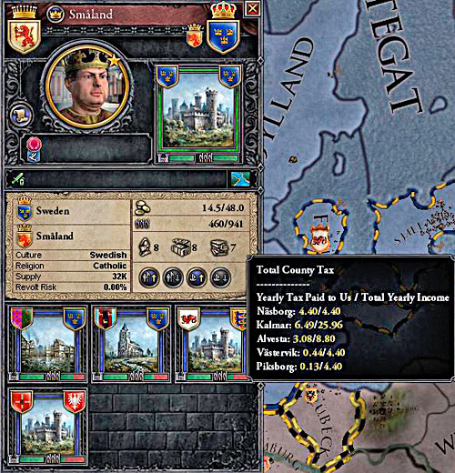 Only a small percent of incomes goes to the king, the rest stays in the middlemens hands. - Basics - Economy - Crusader Kings II - Game Guide and Walkthrough