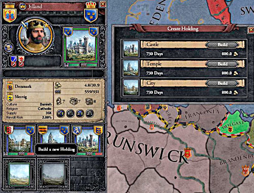 To build a new structure you have to mark the count and then click on the empty place in the province screen. - Developing of lands and increasing incomes - Economy - Crusader Kings II - Game Guide and Walkthrough