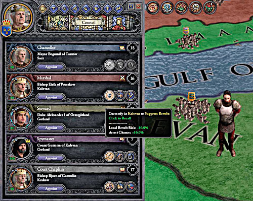 Chance of suppressing revolt is as big as the risk of being arrested. - Marshall - Council - Crusader Kings II - Game Guide and Walkthrough
