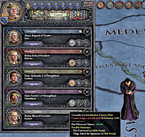 Spymaster is the most useful member of the Council. - Spymaster - Council - Crusader Kings II - Game Guide and Walkthrough