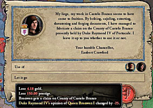 Fabricate claims costs many prestige points. - How to declare a war? - Military - Crusader Kings II - Game Guide and Walkthrough