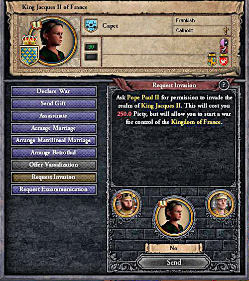 Pope rarely agrees to invasion. - How to declare a war? - Military - Crusader Kings II - Game Guide and Walkthrough
