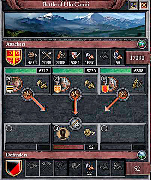 Defender gets a bonus to morale if he is fighting on the mountainous terrain. Attacker gets penalty, if he crosses the river. - An army and battle - Military - Crusader Kings II - Game Guide and Walkthrough