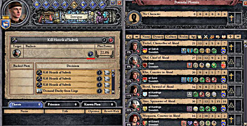 The more dangerous plots have not many supporters. - Ambitions and conspiracies - Intrigues - Crusader Kings II - Game Guide and Walkthrough