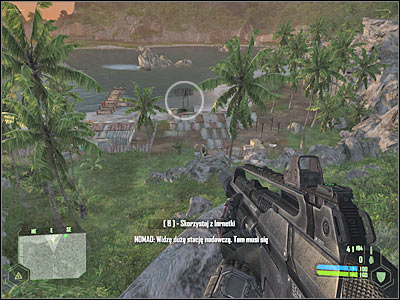 Start off by sliding down towards the encampment - Mission 1 - part 4 - Mission 1 - Contact - Crysis - Game Guide and Walkthrough