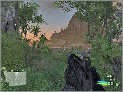 You should be crouching here, so you won't raise any alarms - Mission 1 - part 4 - Mission 1 - Contact - Crysis - Game Guide and Walkthrough