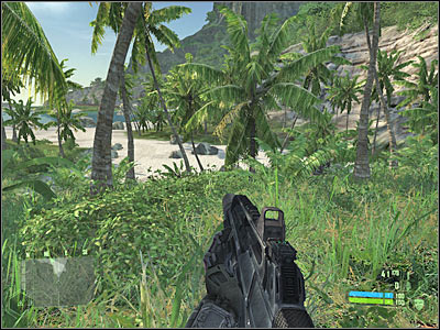 The beach itself is being patrolled by at least two enemy soldiers, however you should focus your attention on an enemy humvee - Mission 1 - part 5 - Mission 1 - Contact - Crysis - Game Guide and Walkthrough