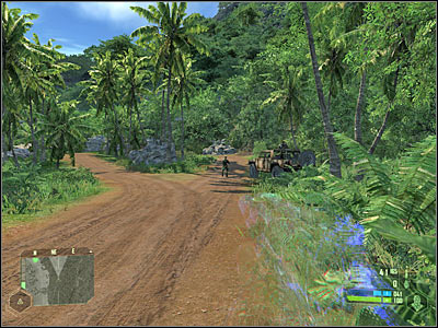 Now it would be a good idea to leave this main road, because it's not safe here and you would be exposed to enemy fire - Mission 1 - part 5 - Mission 1 - Contact - Crysis - Game Guide and Walkthrough