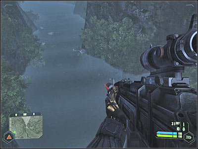 Hide somewhere near the trees and activate your cloaking device - Mission 3 - part 7 - Mission 3 - Relic - Crysis - Game Guide and Walkthrough