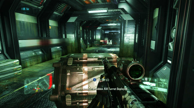 After you enter the building, watch out for the laser beam, whose crossing will trigger another turret, which you will have to take over - Destroy the dam - The Root of All Evil - Crysis 3 - Game Guide and Walkthrough