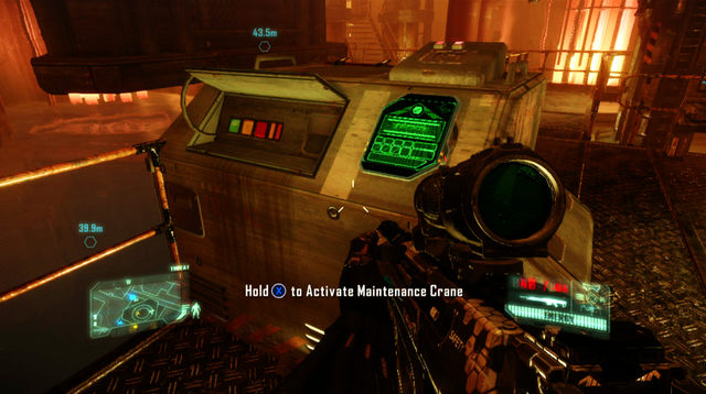 In order to reach your target to the left, you need to make use of the crane controls (next to Datapad 3/4), which will result in the formation of a new platform that you can jump onto - Disable the Nexus system - The Root of All Evil - Crysis 3 - Game Guide and Walkthrough