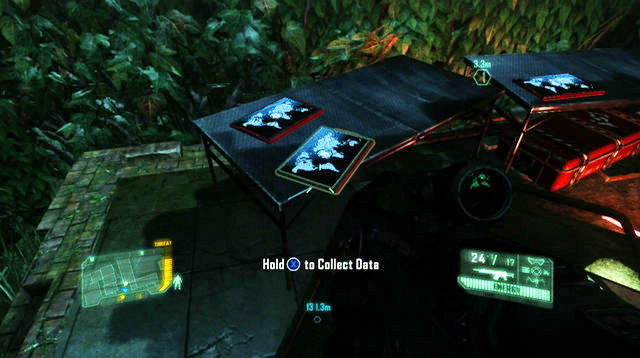 The remaining three, and the data for Psycho, can be found on the table inside the first demolished building, near the helicopter wreck - Reach the park - Safeties Off - Crysis 3 - Game Guide and Walkthrough
