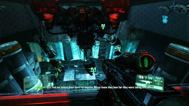 After the ride on the elevator, follow Psycho - Search the labs - Safeties Off - Crysis 3 - Game Guide and Walkthrough