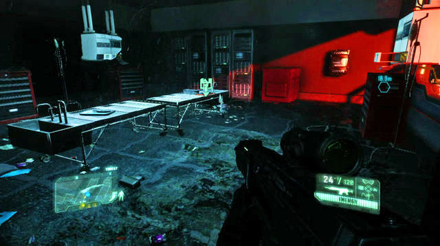 As you keep forward on your path, climb down the stairs - Search the labs - Safeties Off - Crysis 3 - Game Guide and Walkthrough