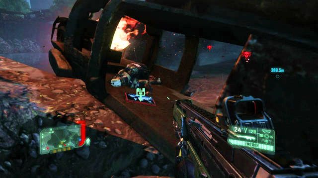 Datapad 4/5 is to be found inside the blazing helicopter wreck, which you can find opposite the yellow arrowhead in the first screenshot above - Destroy the second defense system - Only Human - Crysis 3 - Game Guide and Walkthrough