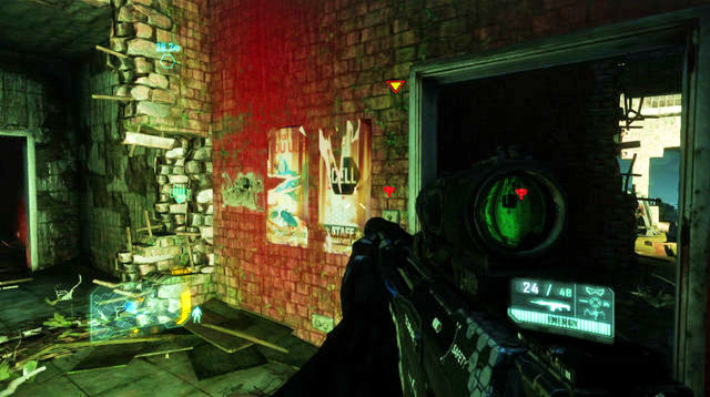After you reach the spot shown in the above screenshot, jump inside the building through the recess in the left corner - Safeties Off - CELL intel data and posters - Crysis 3 - Game Guide and Walkthrough