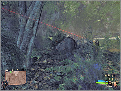 You should be able to leave the endangered area in a few seconds and eventually you'll come across a small path (screen) - Securing the camera II - Mission 2: Shore Leave - Crysis Warhead - Game Guide and Walkthrough