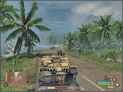You must be careful here, because you'll notice an enemy humvee heading your way - Reaching the meeting area - Mission 2: Shore Leave - Crysis Warhead - Game Guide and Walkthrough