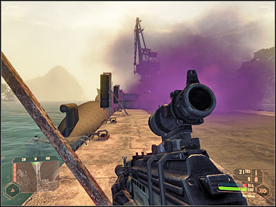 I would strongly recommend that you use your newly acquired grenade launcher to get rid of enemy troops (screen), especially since Korean soldiers tend to stand close to each other - Getting on board of a Korean submarine - Mission 2: Shore Leave - Crysis Warhead - Game Guide and Walkthrough