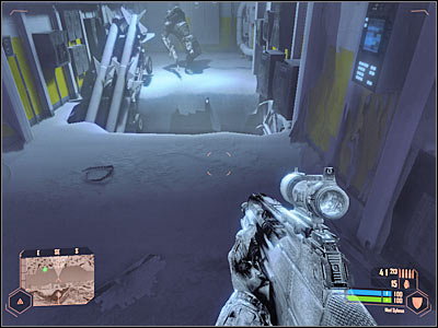 Once you've landed, you should notice that a Korean soldier is standing right in front of you (screen) - Finding the exit from the aircraft carrier - Mission 4: Frozen Paradise - Crysis Warhead - Game Guide and Walkthrough