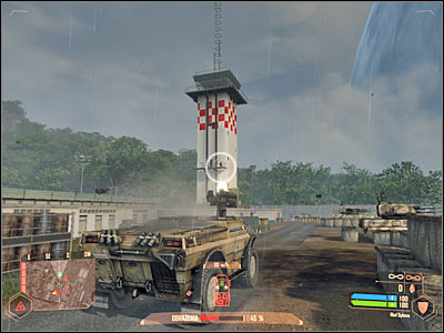 Leave the vehicle after securing the area and start running towards the main building (screen) - Acquiring connection with the plane - Mission 7: All the Fury - Crysis Warhead - Game Guide and Walkthrough