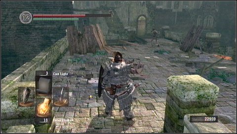 There is a bonfire in a tower to the left behind a bowman - Undead Burg - p. 1 - Walkthrough - Dark Souls - Game Guide and Walkthrough