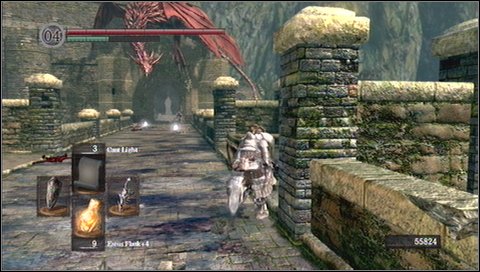 Once you get to the mid of the wall, run quickly down the stairs - Undead Burg - A bridge with Wyvern - Walkthrough - Dark Souls - Game Guide and Walkthrough