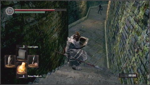 You will reach a junction - a stairs leading to the side tower - Depths - p. 1 - Walkthrough - Dark Souls - Game Guide and Walkthrough