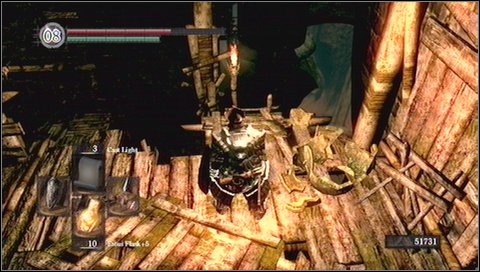 Kill enemies below (there is one blowdart warrior) and go up the stairs around a column - Blighttown - p. 2 - Walkthrough - Dark Souls - Game Guide and Walkthrough