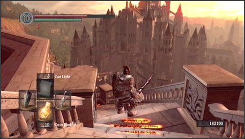 Turn left in front the large knight - you do not have to fight him now - Anor Londo - p. 1 - Walkthrough - Dark Souls - Game Guide and Walkthrough